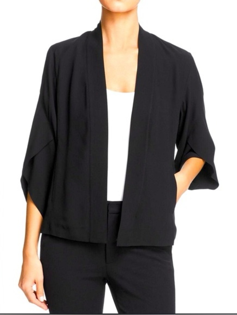 Eileen Fisher 100% Silk Open Blazer Cardigan 3/4 Sleeve Minimalist Medium